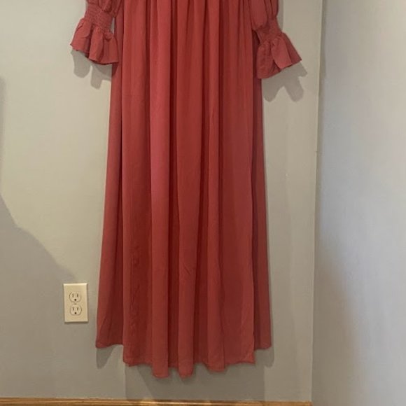 Flounce Sleeve Shirred Waist Wrap Hem Dress - Picture 2 of 4